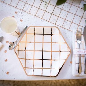 Rose gold checkered Paper Plates (8Pk)