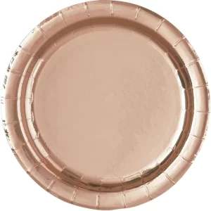 Rose Gold Foil Large Round Paper Plates (Pack Of 8)