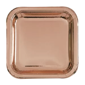 Rose Gold Foil Small Square Paper Plates (Pack Of 8)