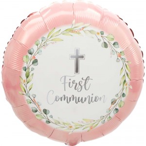 Pink First Communion Round Foil Balloon 45cm
