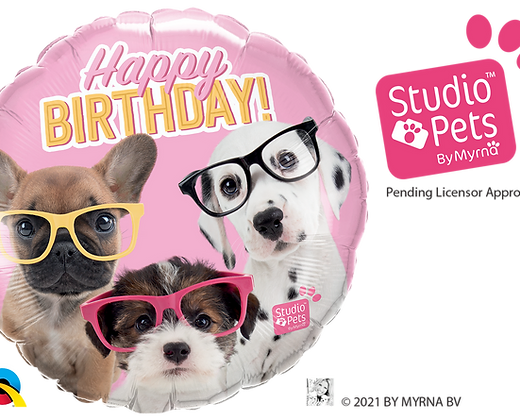 ROUND FOIL BDAY PUPPIES WITH EYEGLASSES - 18"