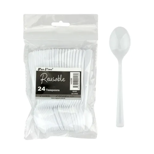 WHITE PLASTIC REUSABLE TEASPOONS (PACK OF 24)