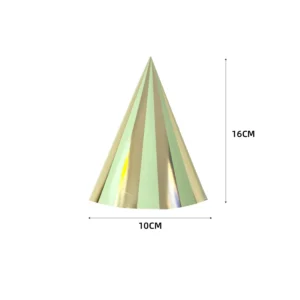 Gold Foil Stripe Pattern Pastel Green Party Paper Hats, 16*10cm (6pcs/Set)