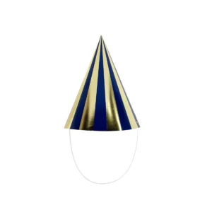 Gold Foil Stripe Pattern Blue Party Paper Hats, 16*10cm (6pcs/Set)