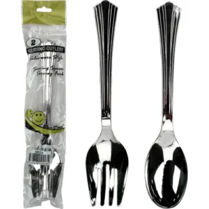 Silver Plastic Serving Utensil Set (2 Pieces)