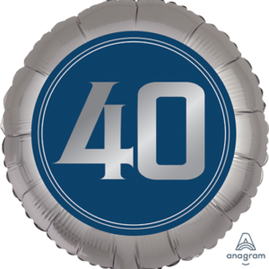 Vintage Birthday "40" Round Satin Foil Balloon, Silver/Blue, 18-in