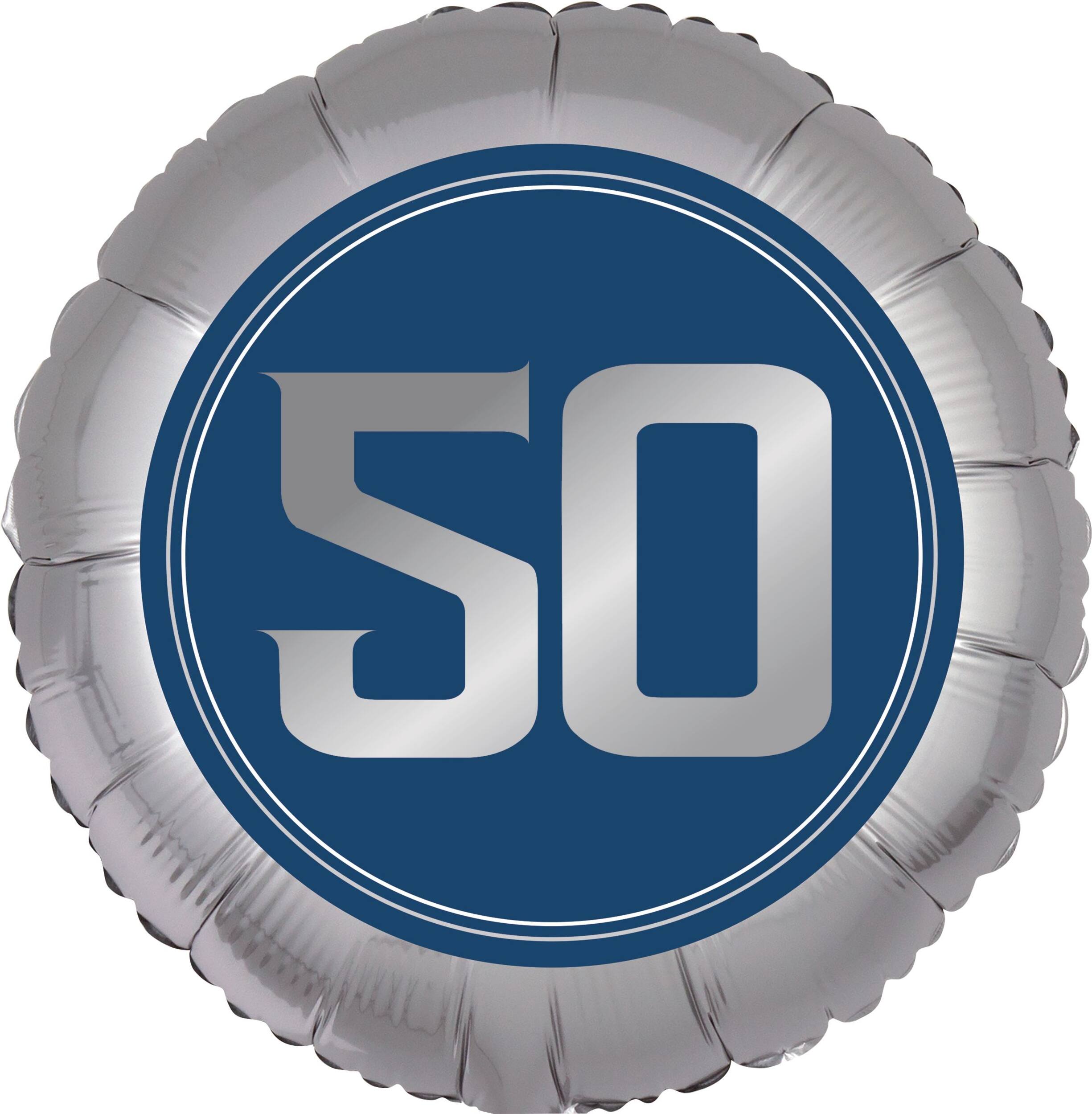 Vintage Birthday "50" Round Satin Foil Balloon, Silver/Blue, 18-in