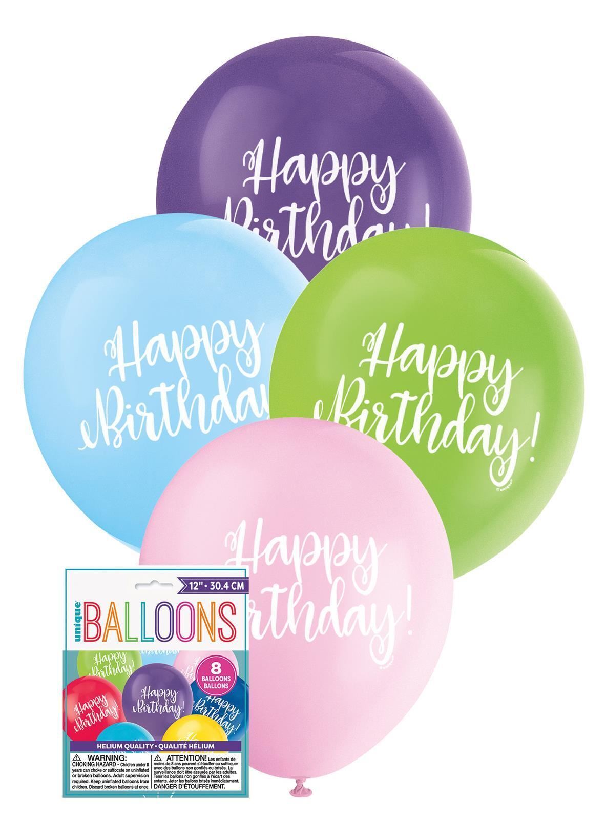 30cm Printed Balloon - Happy Birthday Printed Balloons 8 Pack