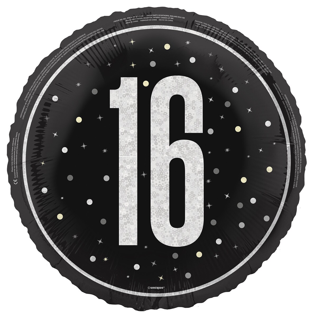 Black "16" 45cm (18") Foil Prismatic Balloon