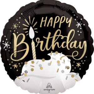 Black Silver Gold Happy Birthday Balloon 43cm