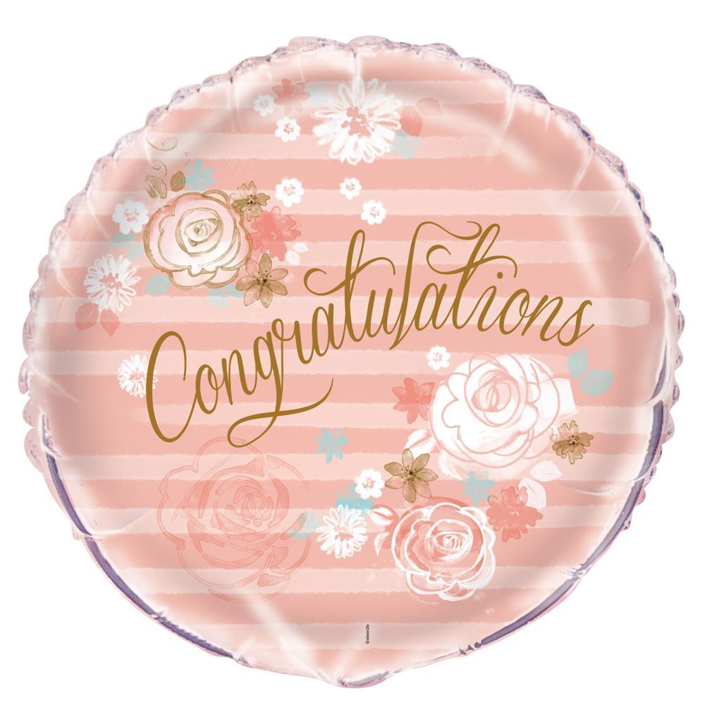 Gold & Pink Floral Congratulations 18" Foil Balloon