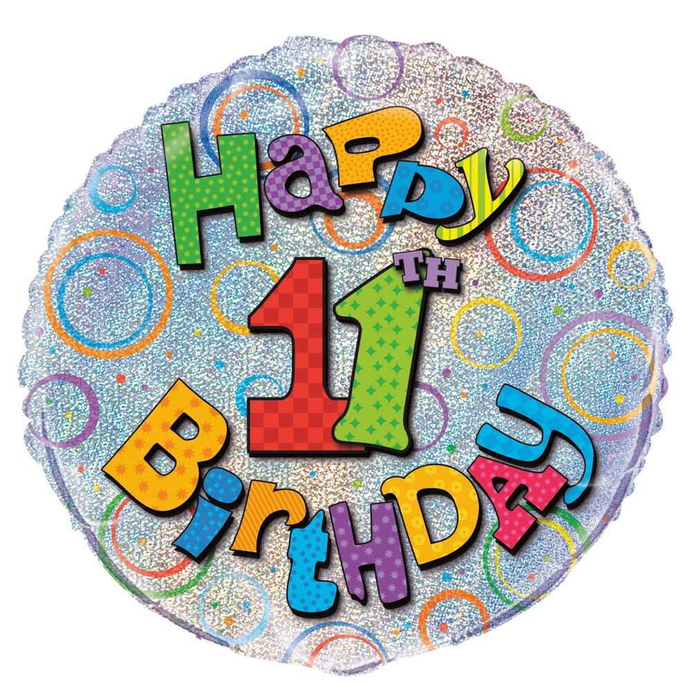 11th Birthday Foil Prismatic Balloons 45cm