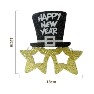 Happy New Year Gold Stars and Top Hat Party Glasses