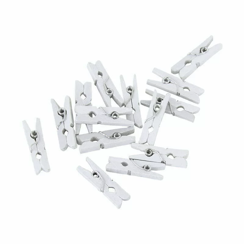 Mini White Wooden Pegs (Pack of 24)