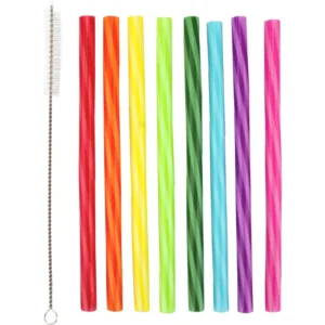 Multi Coloured Reusable Plastic Straws & Brush (Pack of 16)