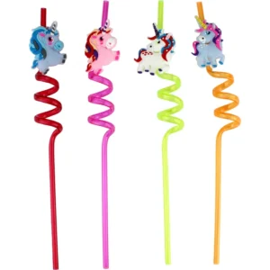 Unicorn Assorted Plastic Straws (Pack of 4)