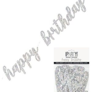 Happy Birthday Prismatic Silver Script Jointed Banner
