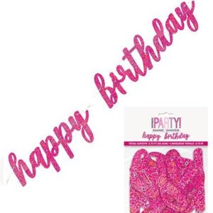 Happy Birthday Prismatic Pink Foil Script Jointed Banner