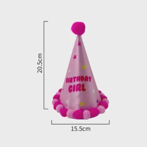 Pom Pom Pink Satin Party Hat – Birthday Girl